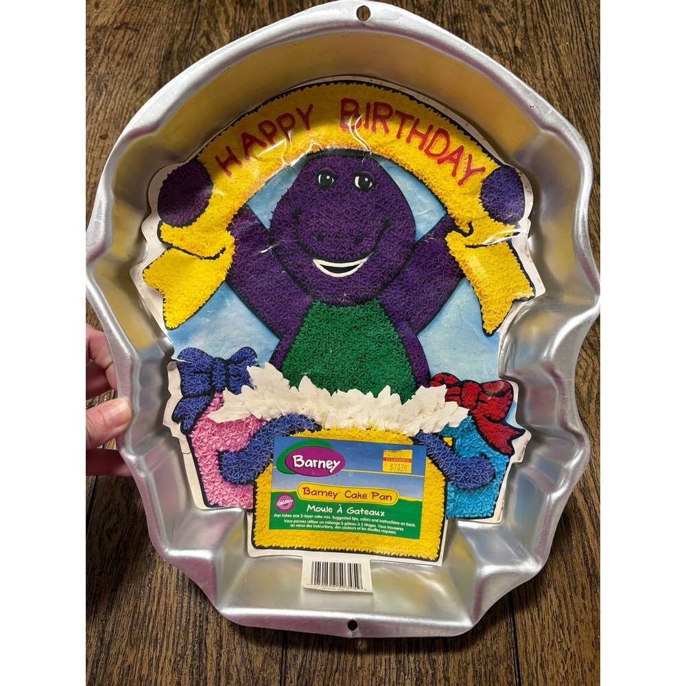 New Vintage Wilton Happy Birthday Barney Cake Pan w/ Insert 1998 Dinosaur